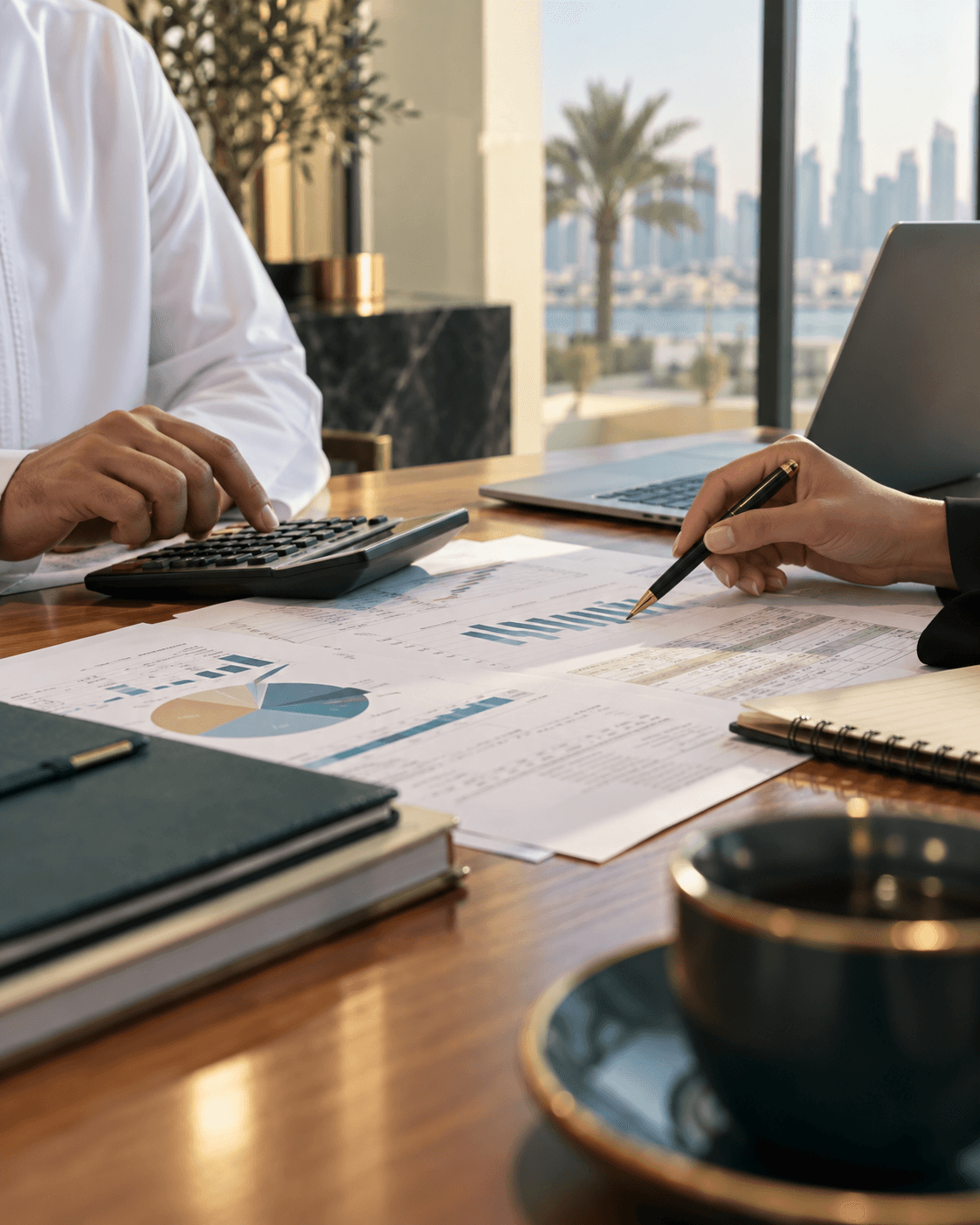 Finance professionals checking accounting schedules and supporting documents